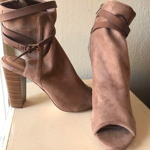 Brown Suede Open Toe Heels